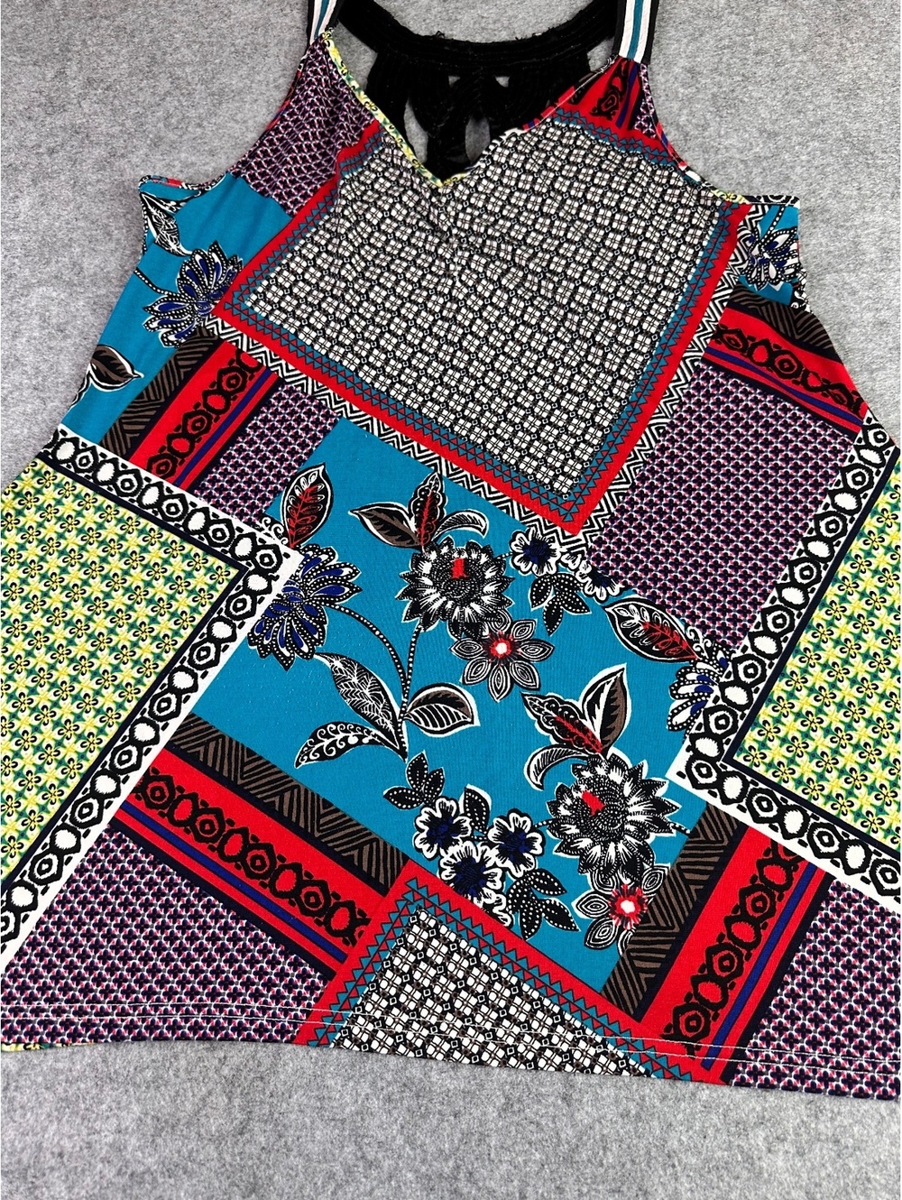 Vintage Candie’s XL Y2K Patchwork Print Tank Dress Boho Floral Geometric